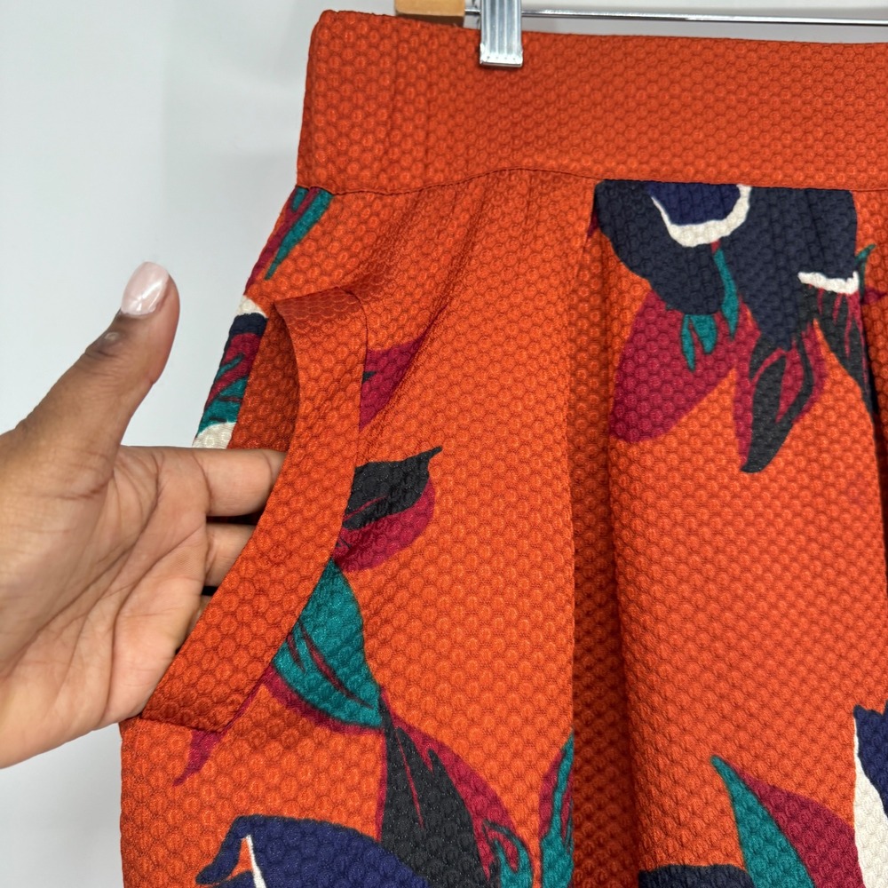 Anthropologie Maeve Skirt 12 Maira Brocade Floral Mini Orange Textured Retro - Picture 3 of 13